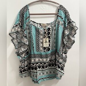 EASEL Los Angeles NWT Jade Powder Tribal Printed Ruffel Crop Top 1XL